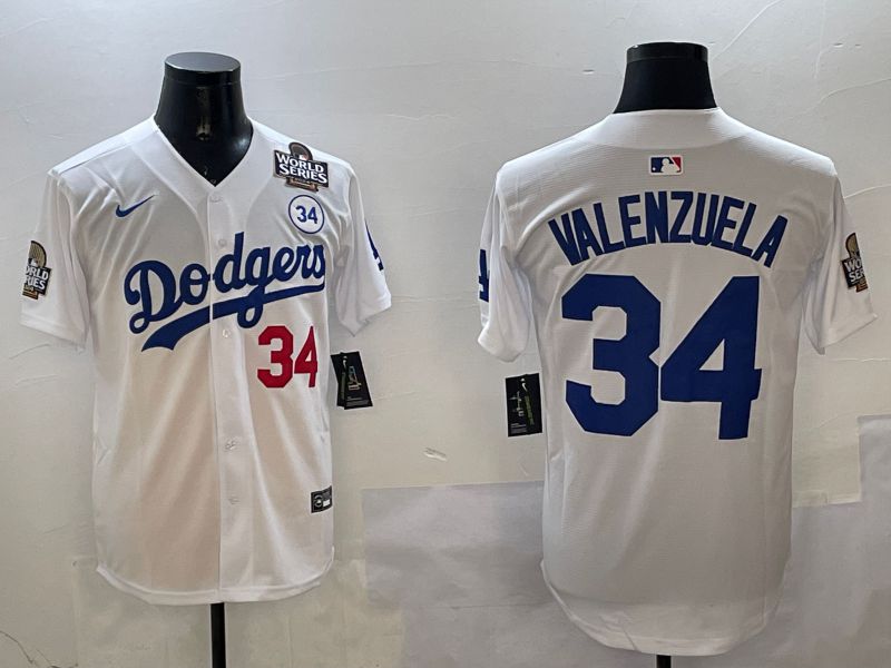 Men Los Angeles Dodgers #34 Valenzuela White Blue Fashion Game 2025 Nike MLB Jersey style 3261->los angeles dodgers->MLB Jersey